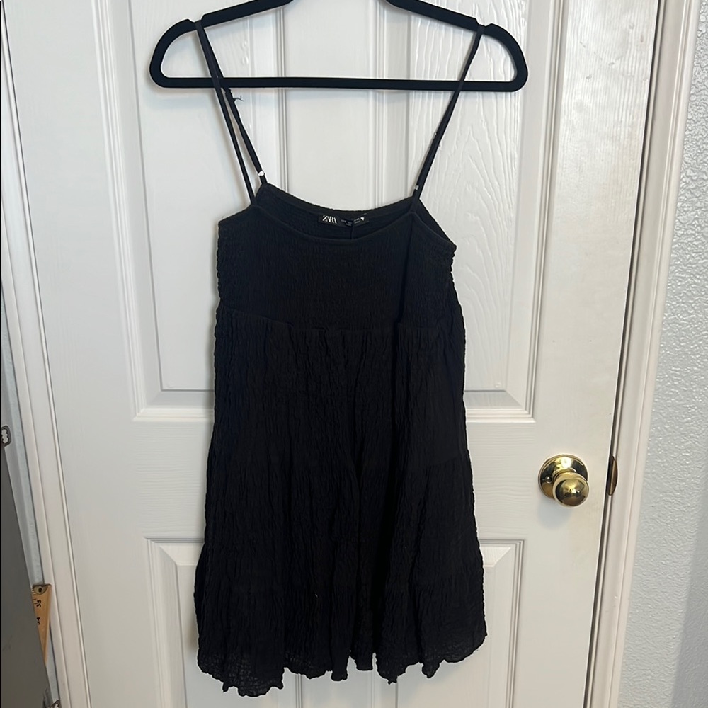 Zara ruched babydoll black dress